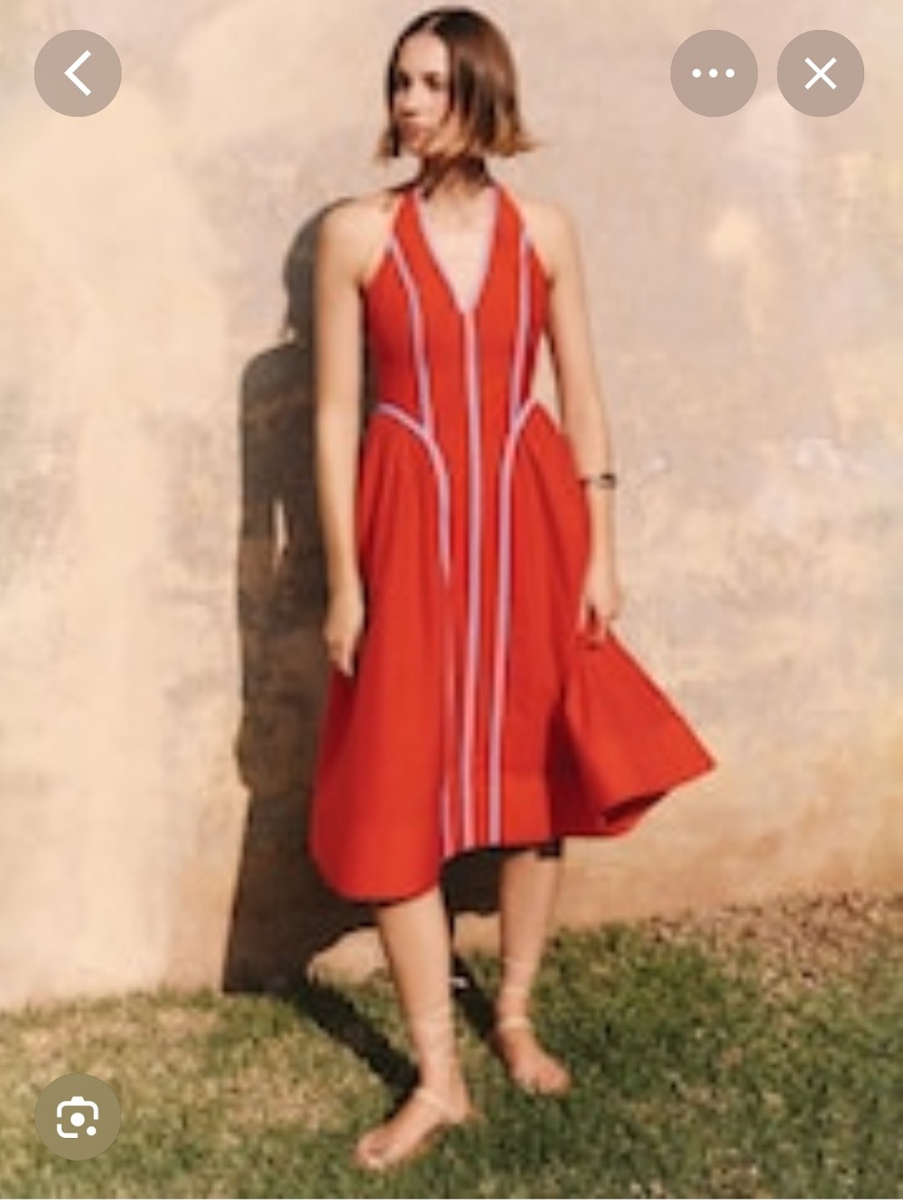 Maeve Red Halter Dress with Blue Trim